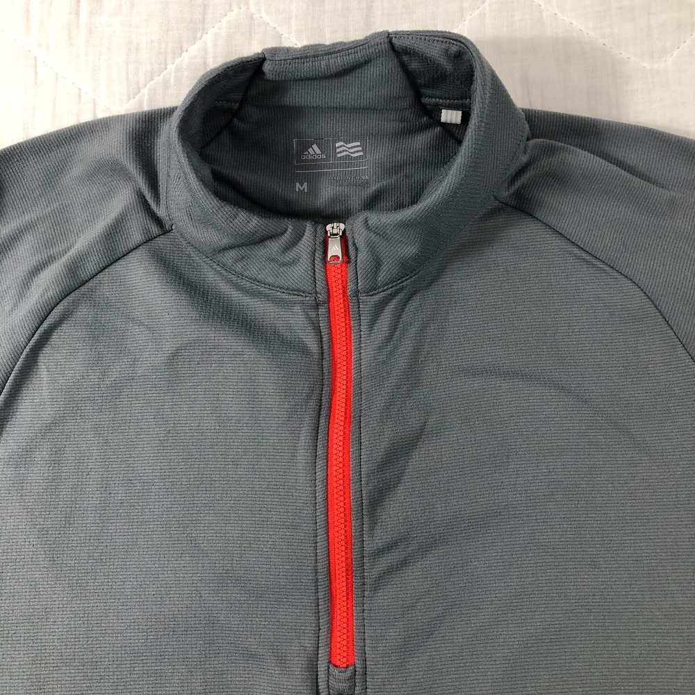 Adidas Pullover Men's Medium Gray Orange 1/4 Zip Athletic 3 Stripe Long Sleeve